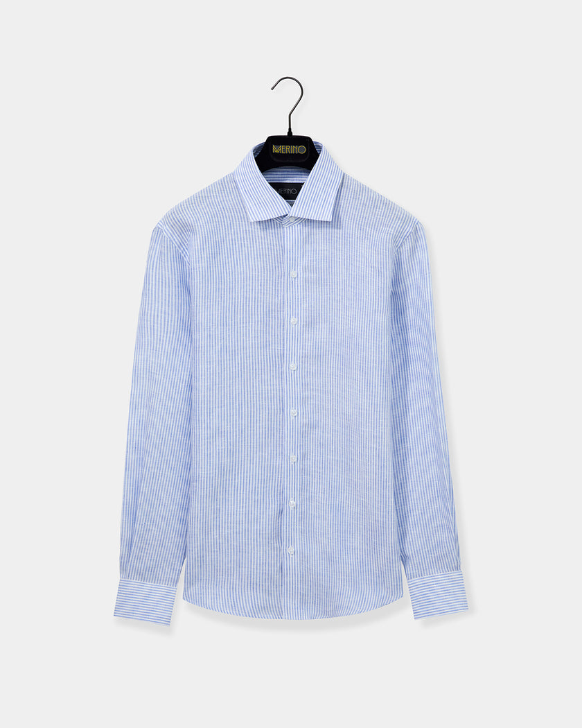 Camisa linho listrada azul