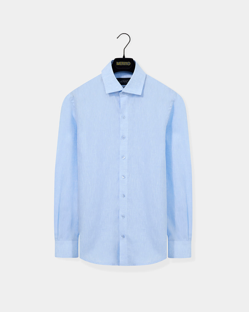 Camisa linho azul celeste