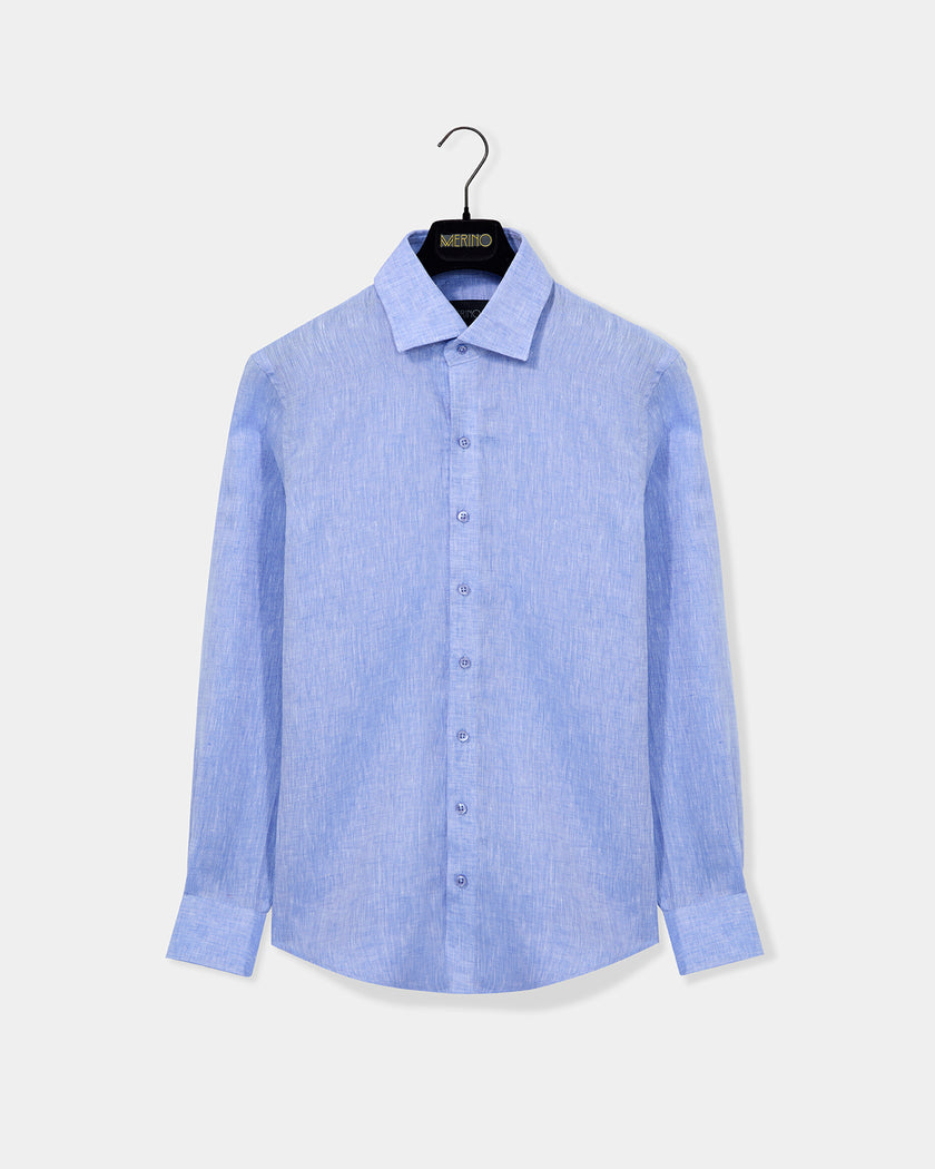 Camisa linho azul médio