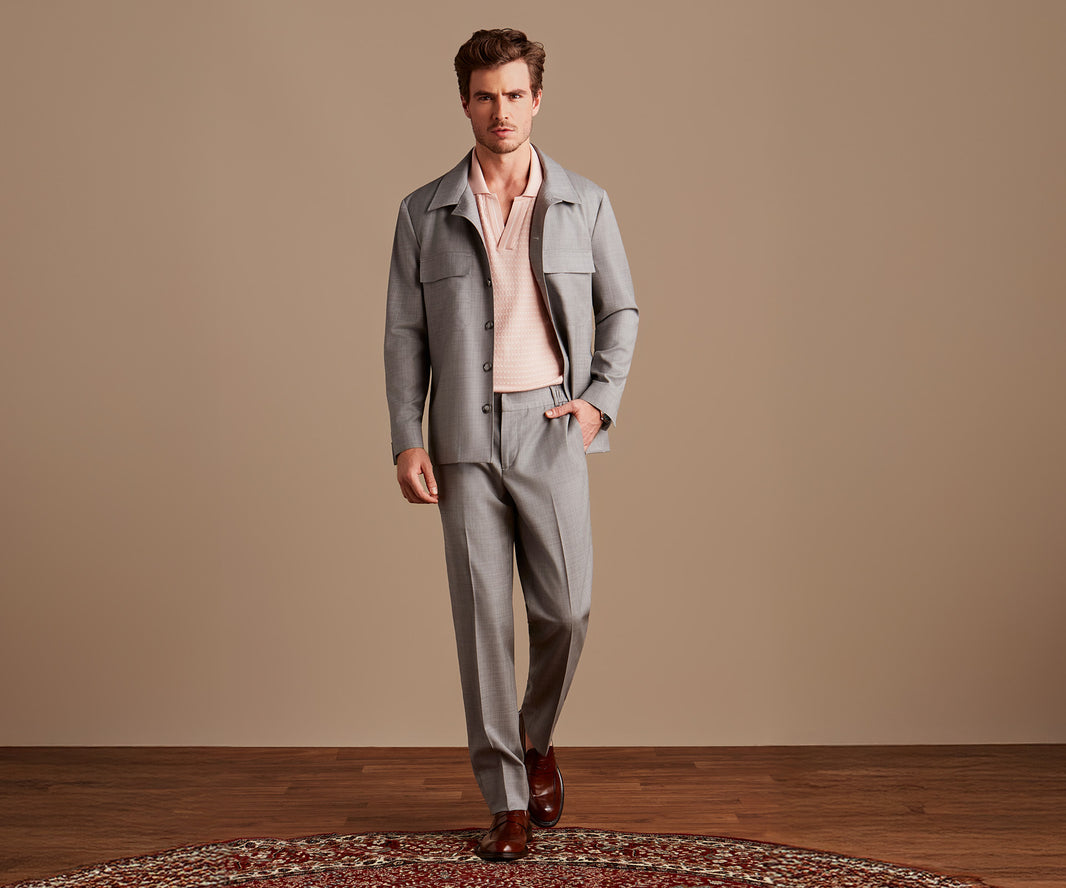 Caban lã fria cinza claro