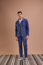 Caban lã fria azul medio