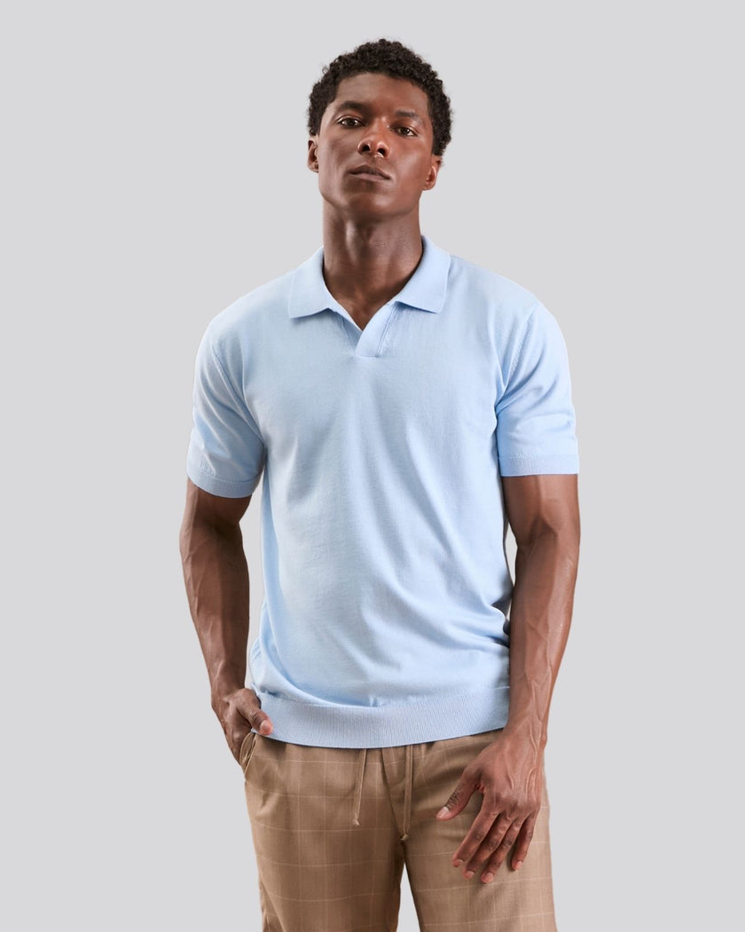 Polo tricô azul claro
