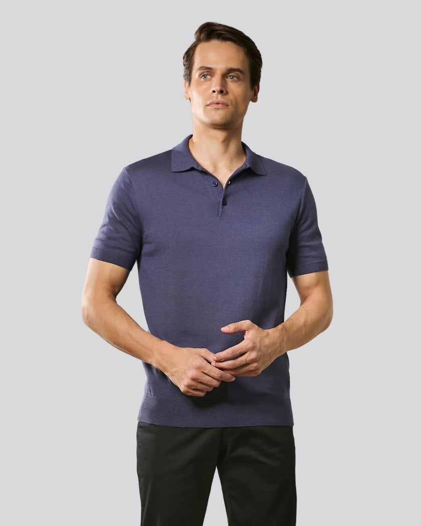 Polo tricô botões marinho
