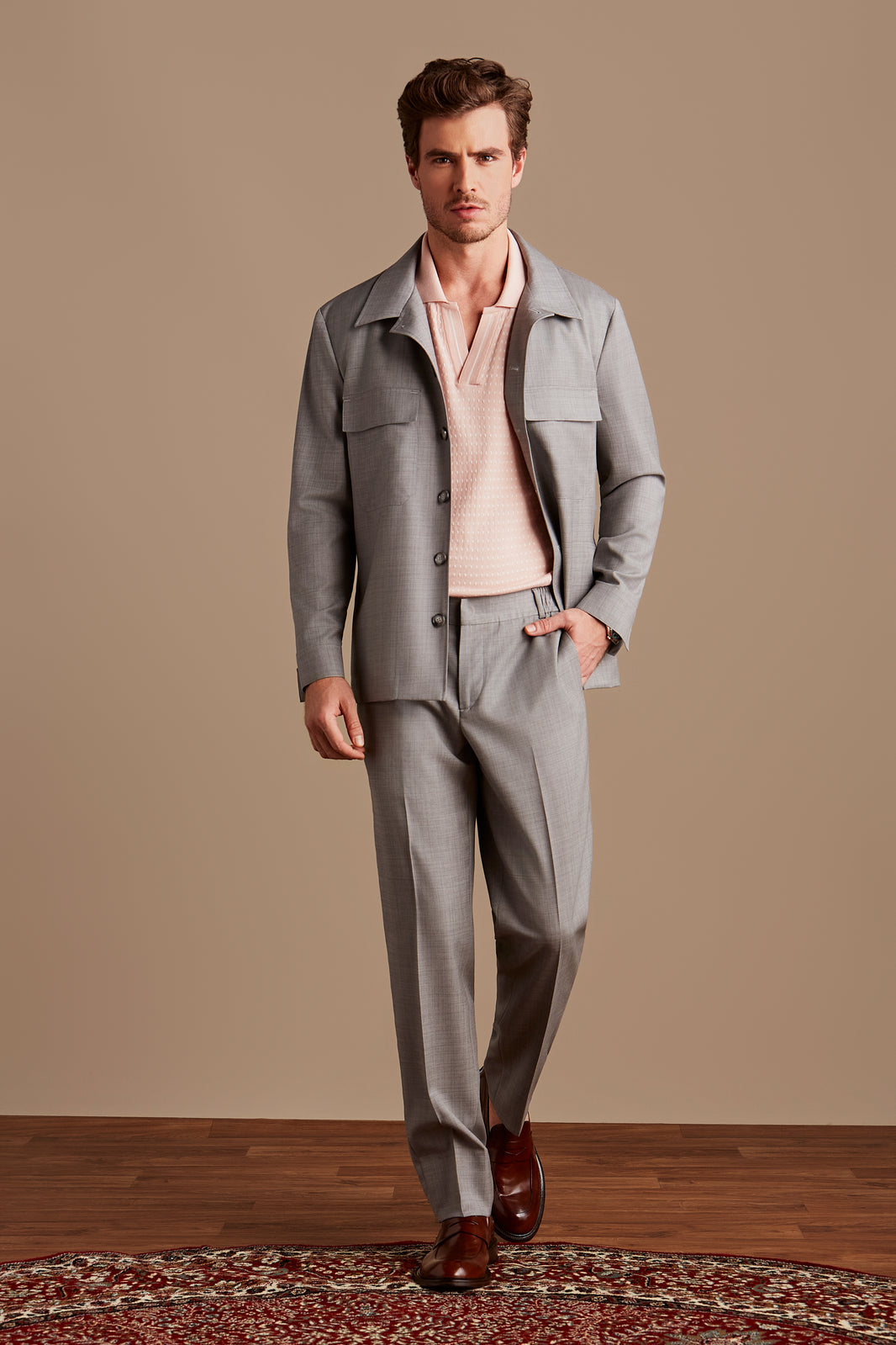 Caban lã fria cinza claro