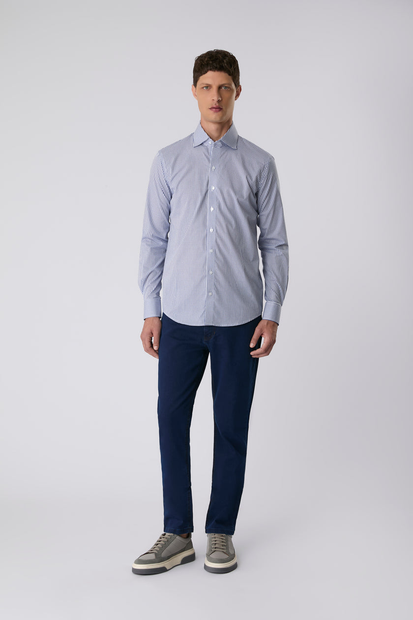 Camisa pima xadrez azul