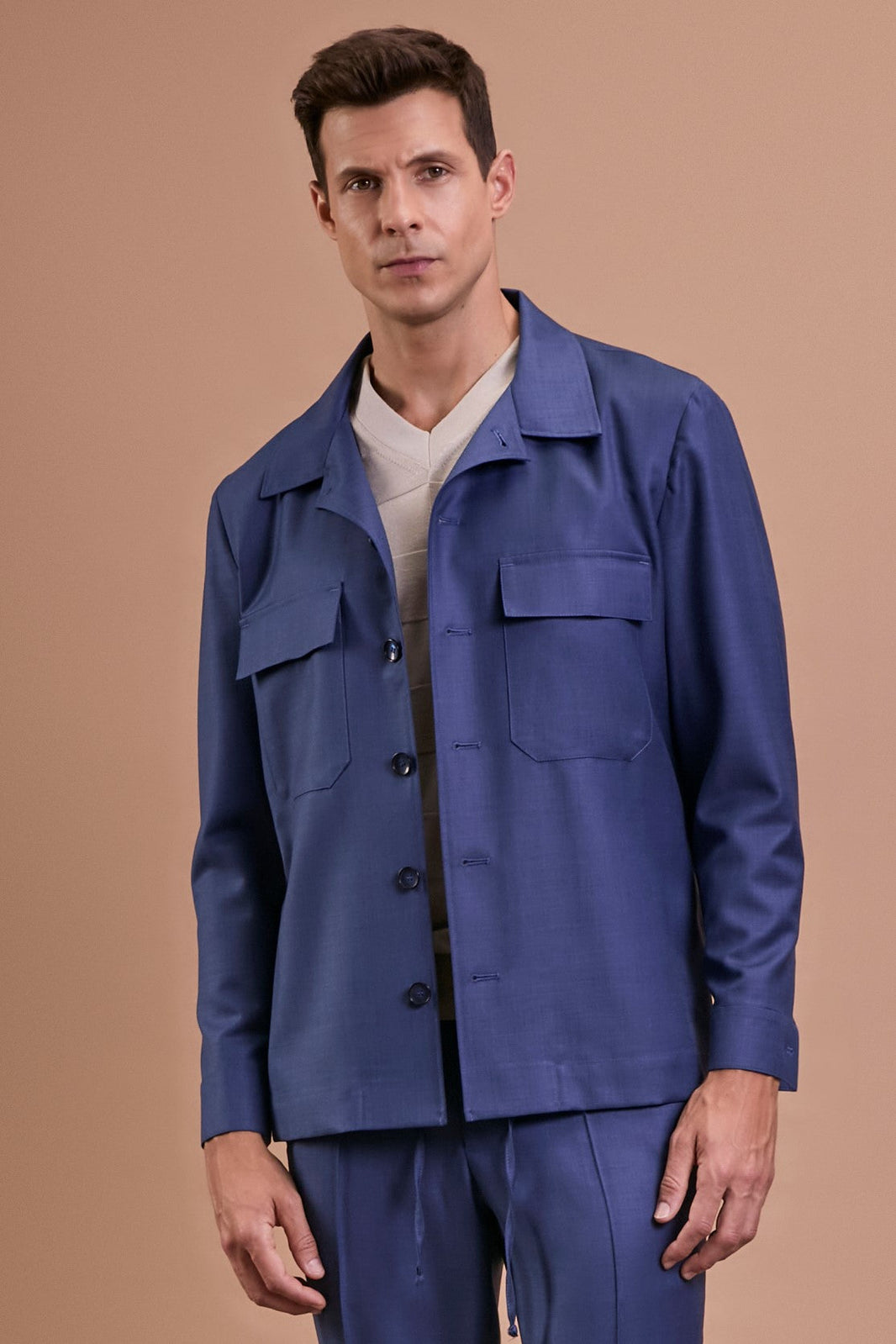 Caban lã fria azul medio