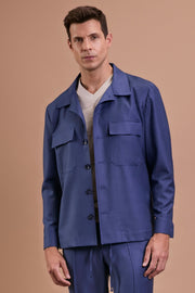 Caban lã fria azul medio