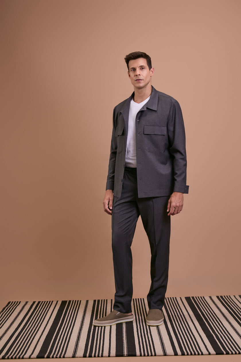 Caban lã fria cinza